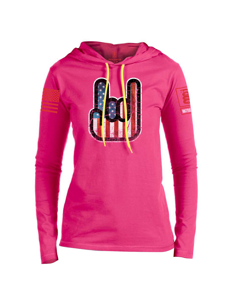Battleraddle Hand Gesture USA FLAG Red Sleeve Print Womens Thin Cotton Lightweight Hoodie