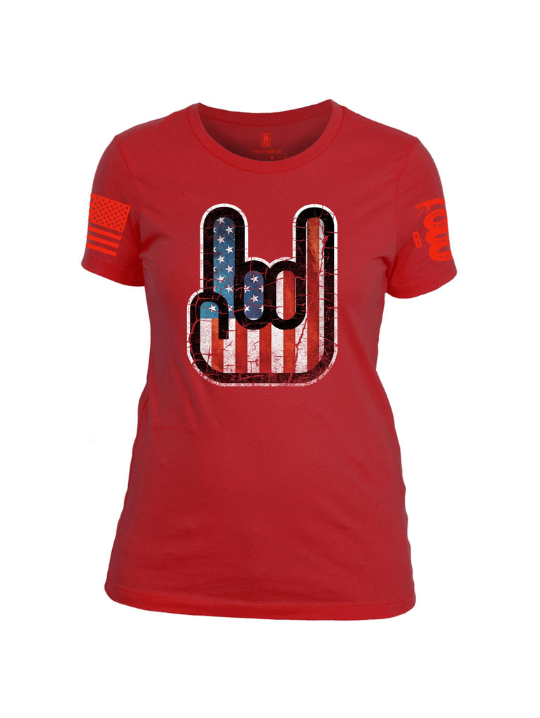 Battleraddle Hand Gesture V2 Red Sleeve Print Womens Cotton Crew Neck T Shirt