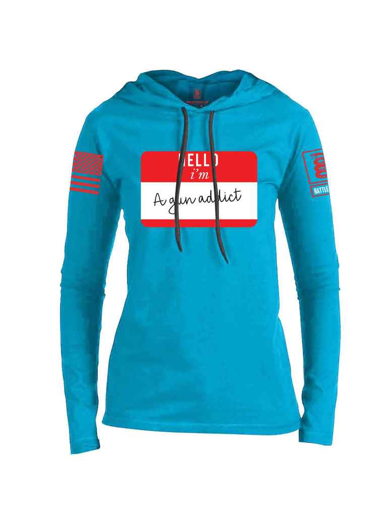Battleraddle Hello I'm A Gun Addict Red Sleeve Print Womens Thin Cotton Lightweight Hoodie