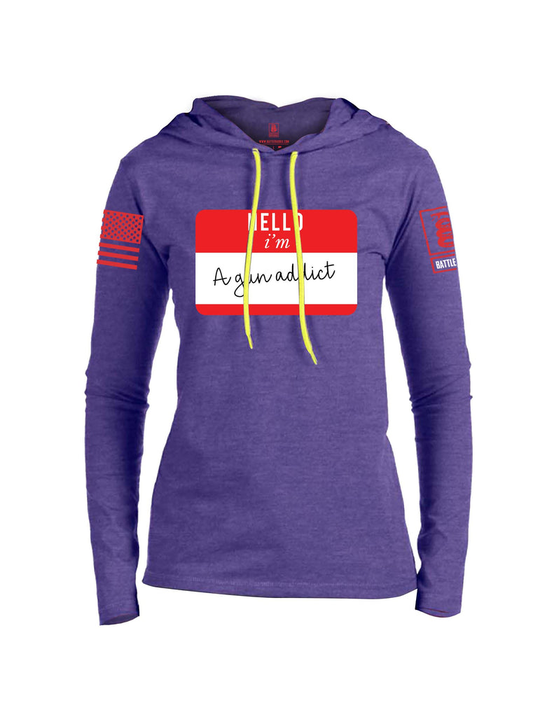 Battleraddle Hello I'm A Gun Addict Red Sleeve Print Womens Thin Cotton Lightweight Hoodie