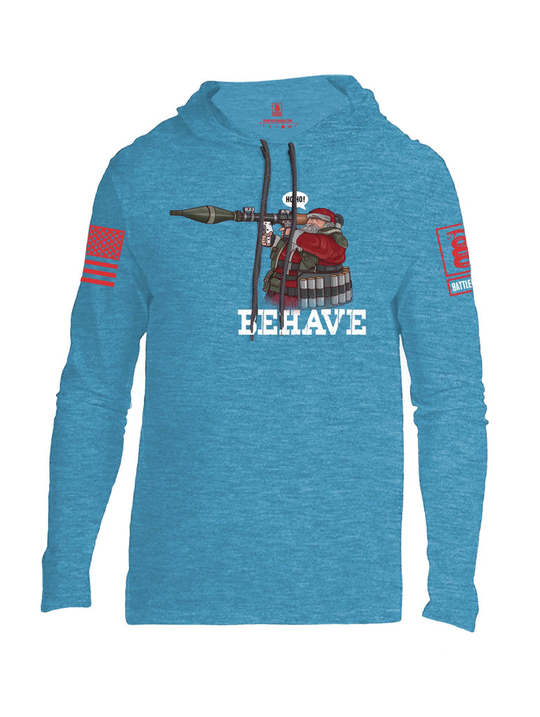 Battleraddle Ho Ho Santa Behave Christmas Holiday Ugly Red Sleeve Print Mens Thin Cotton Lightweight Hoodie