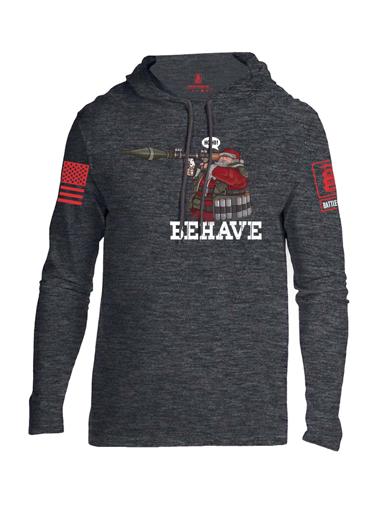 Battleraddle Ho Ho Santa Behave Christmas Holiday Ugly Red Sleeve Print Mens Thin Cotton Lightweight Hoodie