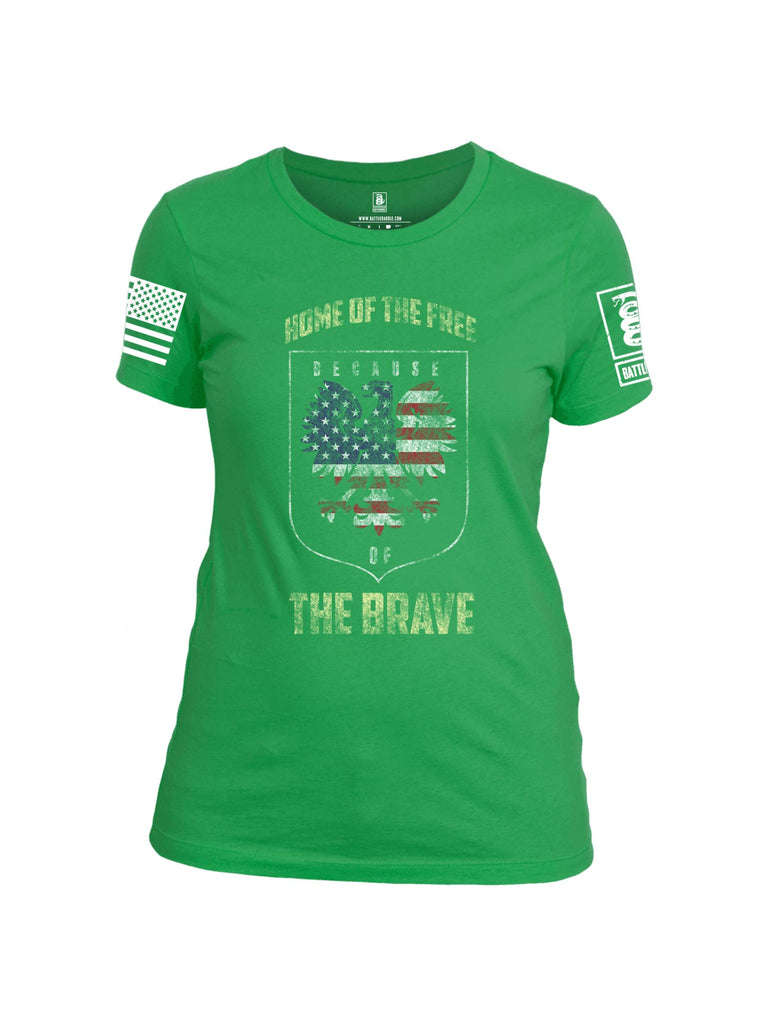 Battleraddle Home Of The Free Because Of The Brave White Sleeve Print Womens Cotton Crew Neck T Shirt