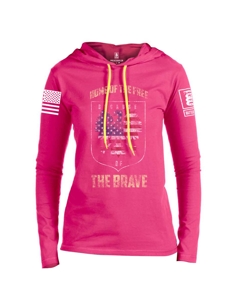 Battleraddle Home Of The Free Because Of The Brave White Sleeve Print Womens Thin Cotton Lightweight Hoodie