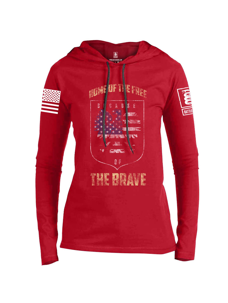 Battleraddle Home Of The Free Because Of The Brave White Sleeve Print Womens Thin Cotton Lightweight Hoodie