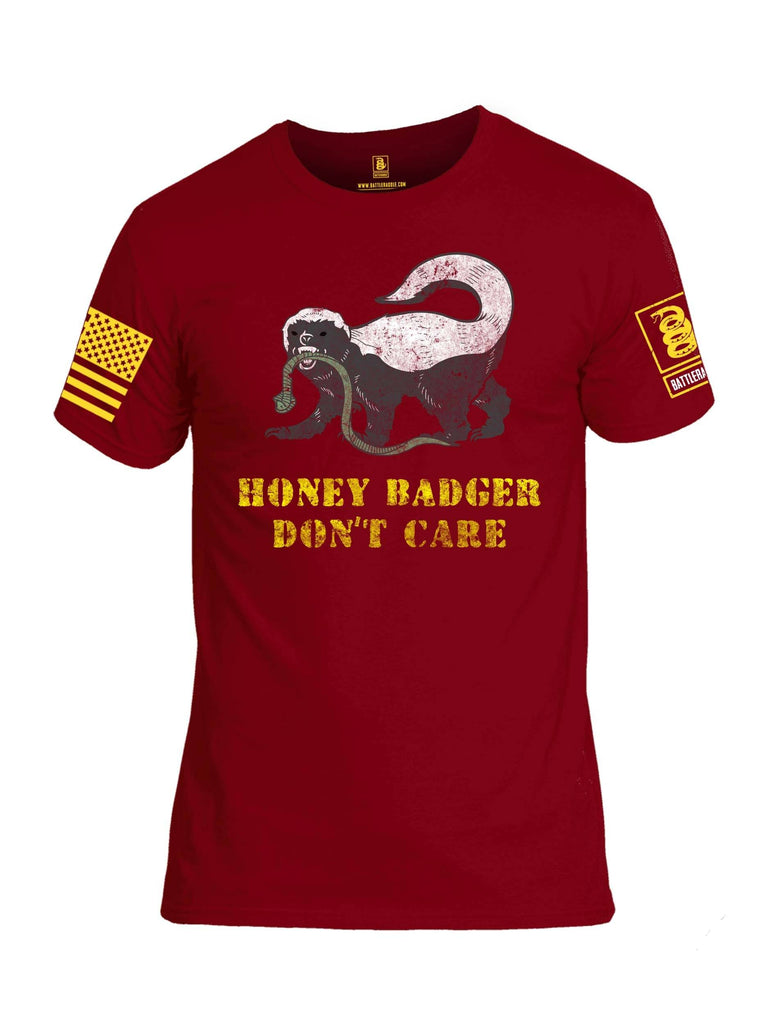 Battleraddle Honey Badger Dont Care Yellow Sleeve Print Mens Cotton Crew Neck T Shirt shirt|custom|veterans|Apparel-Mens T Shirt-cotton