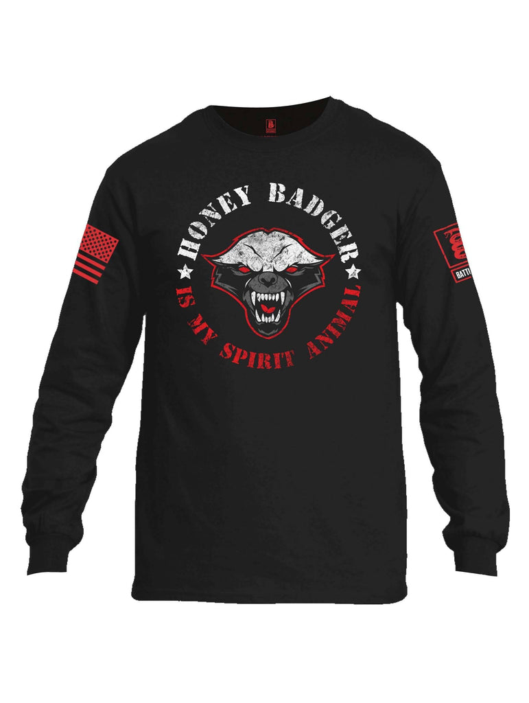 Battleraddle Honey Badger Is My Spirit Animal Red Sleeve Print Mens Cotton Long Sleeve Crew Neck T Shirt shirt|custom|veterans|Men-Long Sleeves Crewneck Shirt