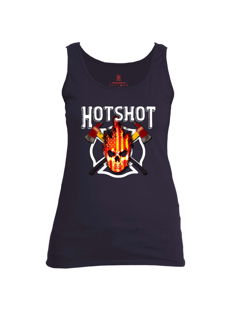 Battleraddle Hotshot Cross Pulaski USA Flag Firefighter Thin Red Line Flame Skull Womens Cotton Tank Top