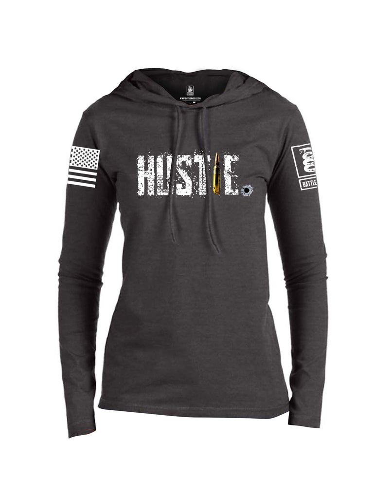 Battleraddle Hustle White Sleeve Print Womens Thin Cotton Lightweight Hoodie