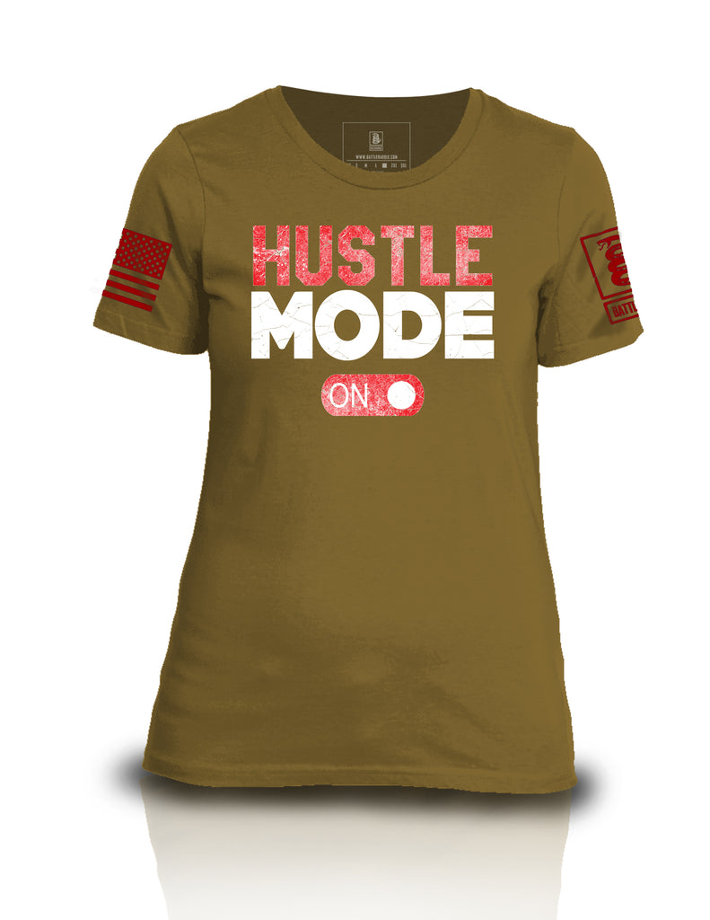 Battleraddle Hustle Mode On Red Sleeve Print Womens Cotton Crew Neck T Shirt