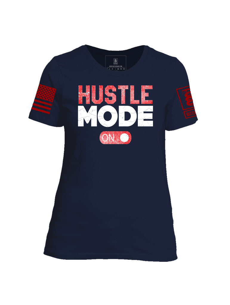 Battleraddle Hustle Mode On Red Sleeve Print Womens Cotton Crew Neck T Shirt