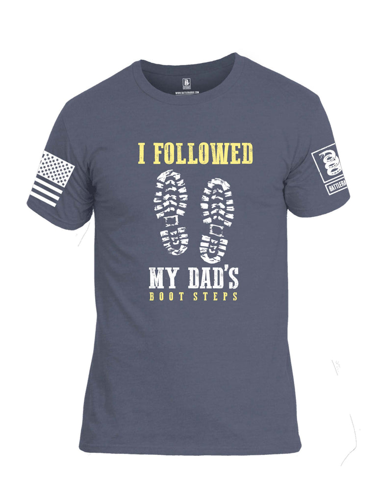 Battleraddle I Followed My Dads Bootsteps White Sleeve Print Mens Cotton Crew Neck T Shirt