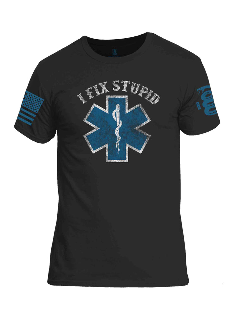 Battleraddle I Fix Stupid Blue Sleeve Print Mens Cotton Crew Neck T Shirt