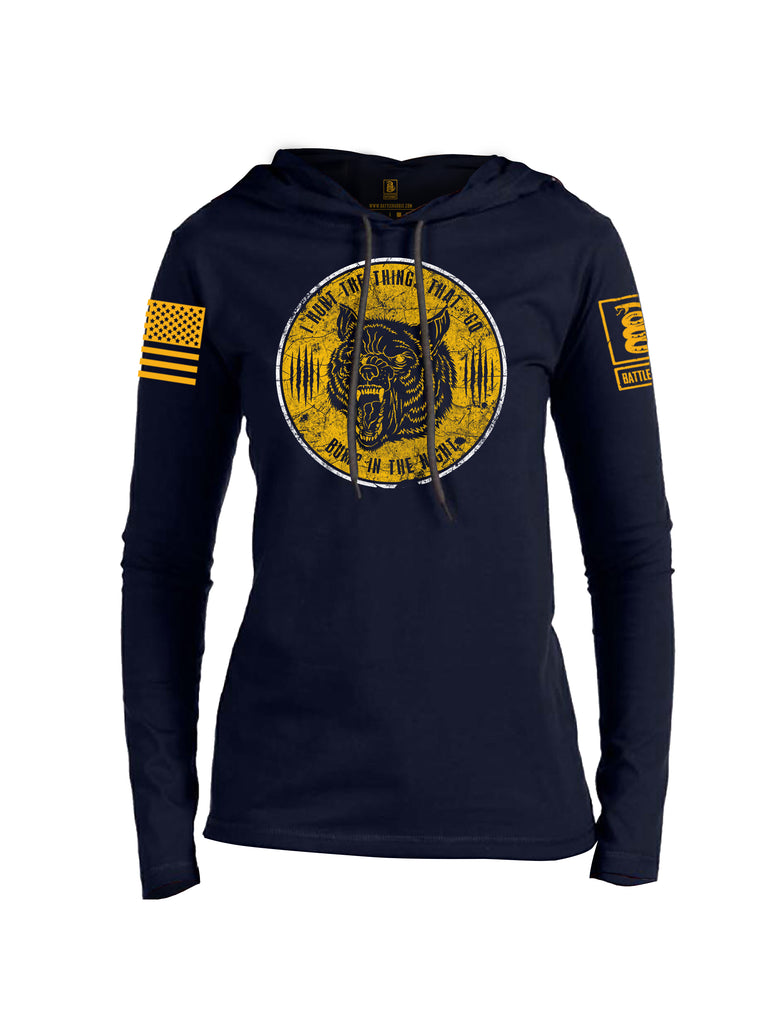 Battleraddle I Hunt The Things That Go Bump In The Night Gold Sleeve Print Womens Thin Cotton Lightweight Hoodie