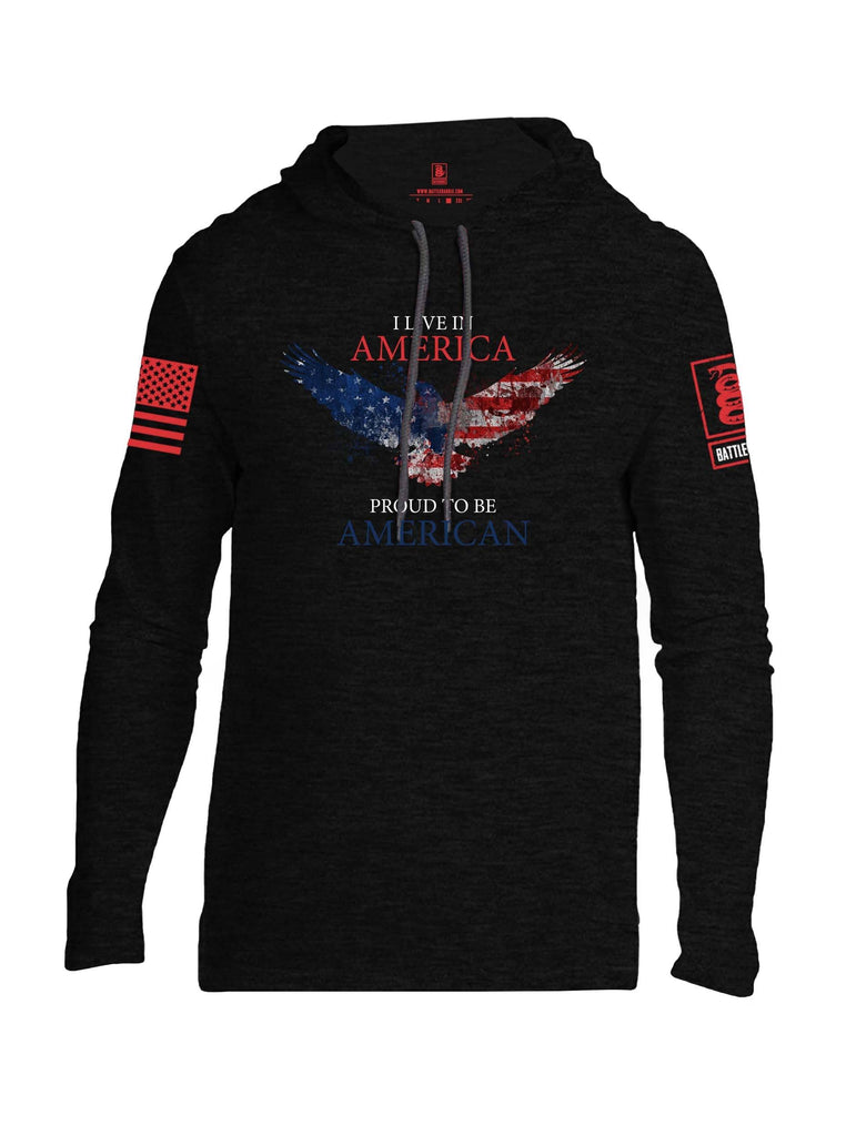 Battleraddle I Live In America Proud To Be American Red Sleeve Print Mens Thin Cotton Lightweight Hoodie shirt|custom|veterans|Apparel-Mens Hoodie-Cotton