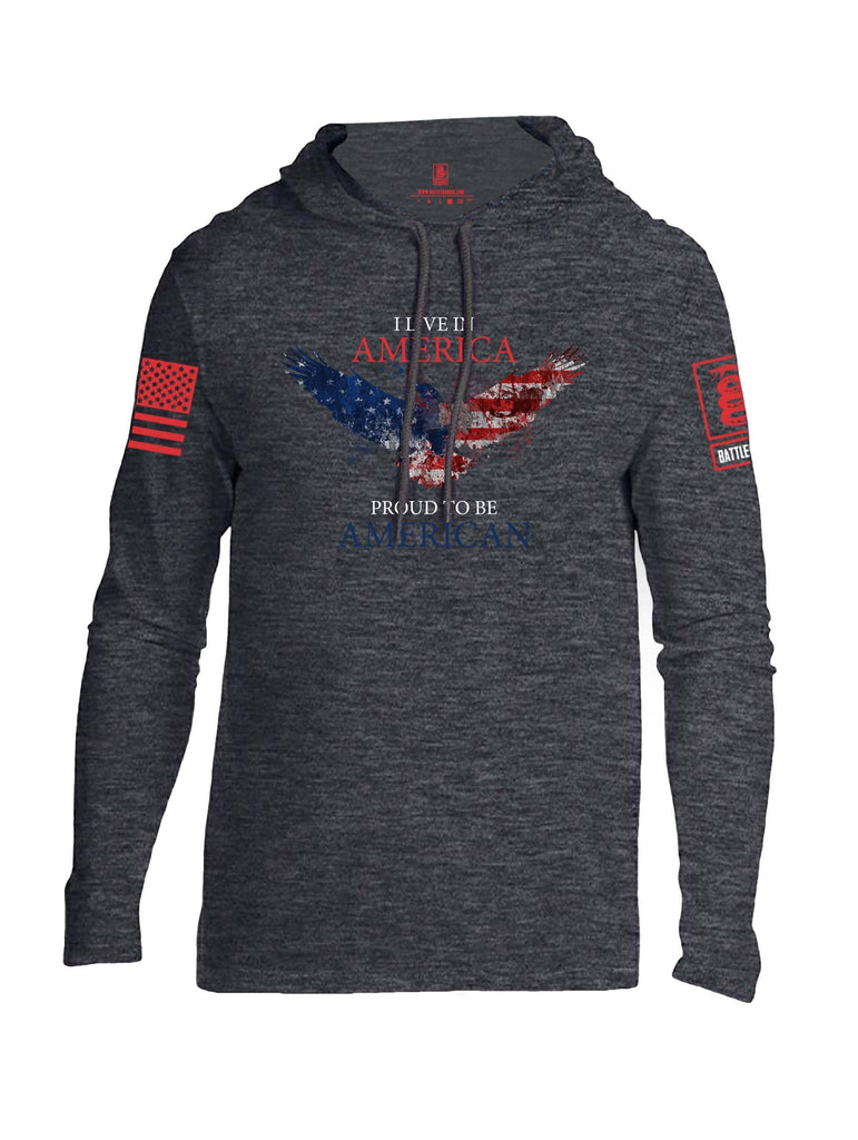 Battleraddle I Live In America Proud To Be American Red Sleeve Print Mens Thin Cotton Lightweight Hoodie shirt|custom|veterans|Apparel-Mens Hoodie-Cotton