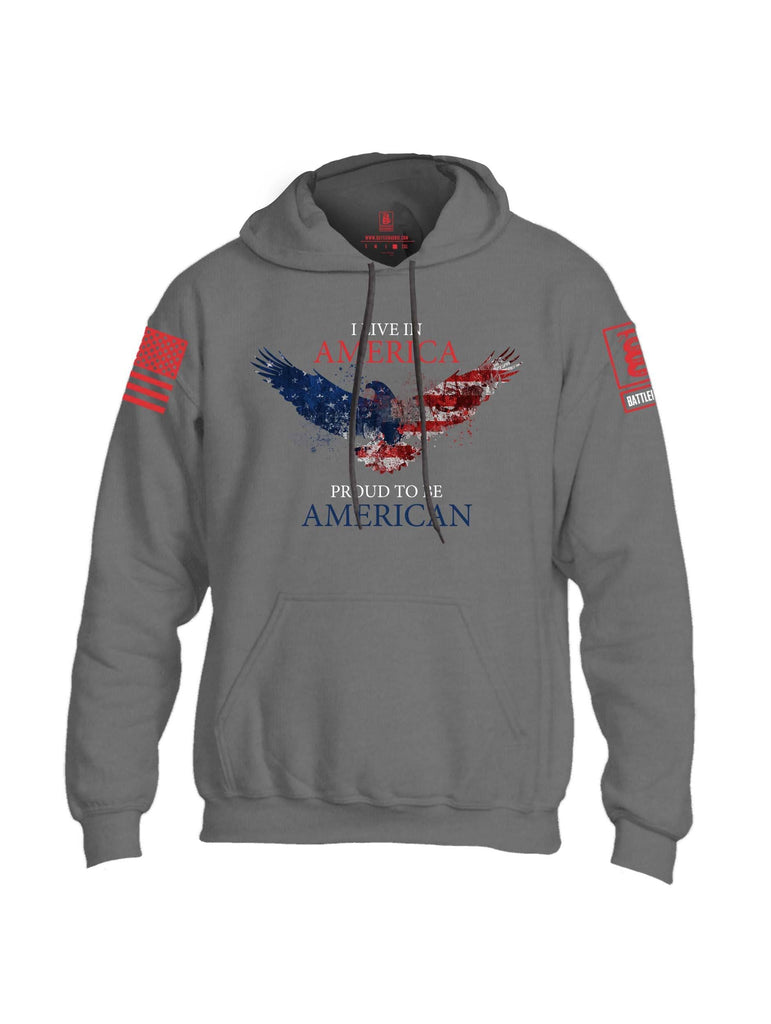 Battleraddle I Live In America Proud To Be American Red Sleeve Print Mens Blended Hoodie With Pockets shirt|custom|veterans|Apparel-Mens Hoodies-Cotton/Dryfit Blend