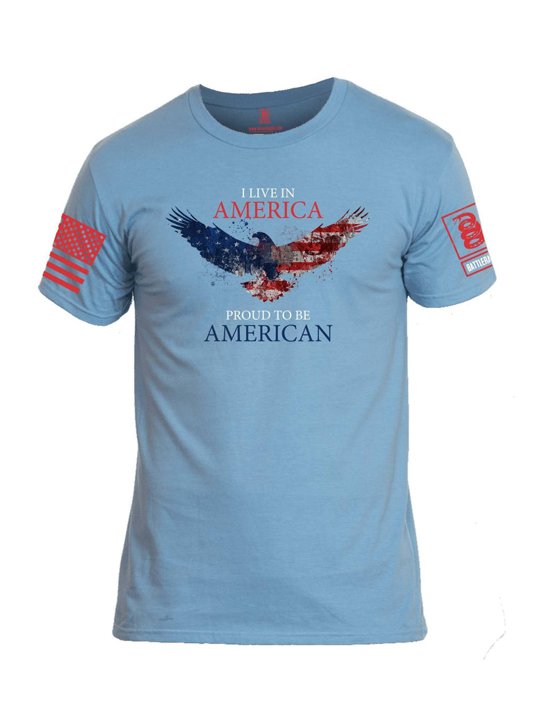 Battleraddle I Live In America Proud To Be American Red Sleeve Print Mens Cotton Crew Neck T Shirt shirt|custom|veterans|Apparel-Mens T Shirt-cotton