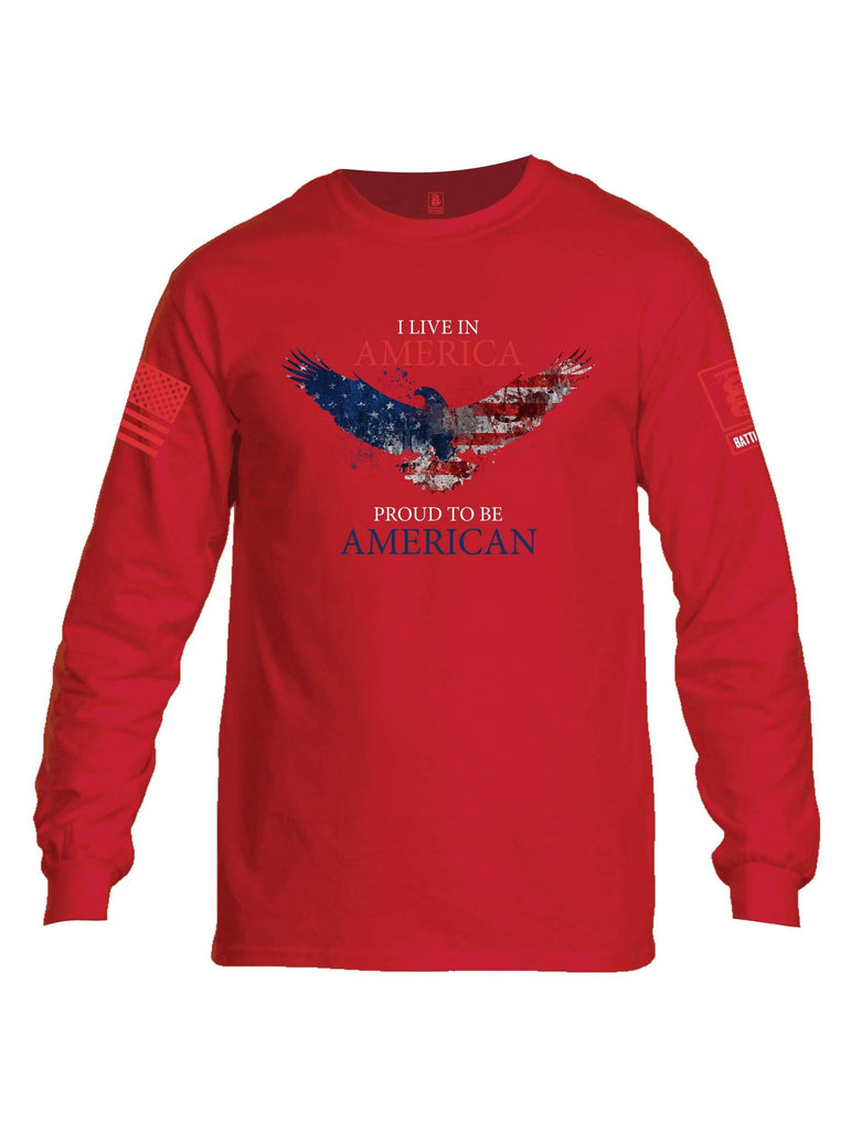 Battleraddle I Live In America Proud To Be American Red Sleeve Print Mens Cotton Long Sleeve Crew Neck T Shirt shirt|custom|veterans|Men-Long Sleeves Crewneck Shirt