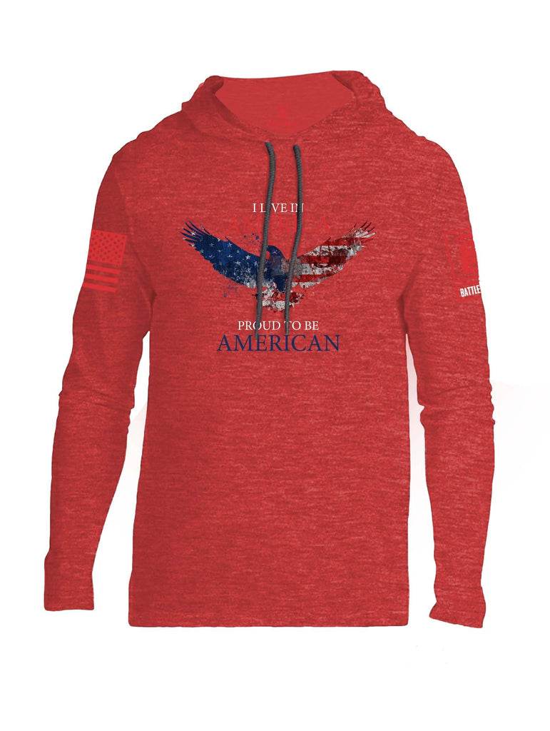 Battleraddle I Live In America Proud To Be American Red Sleeve Print Mens Thin Cotton Lightweight Hoodie shirt|custom|veterans|Apparel-Mens Hoodie-Cotton