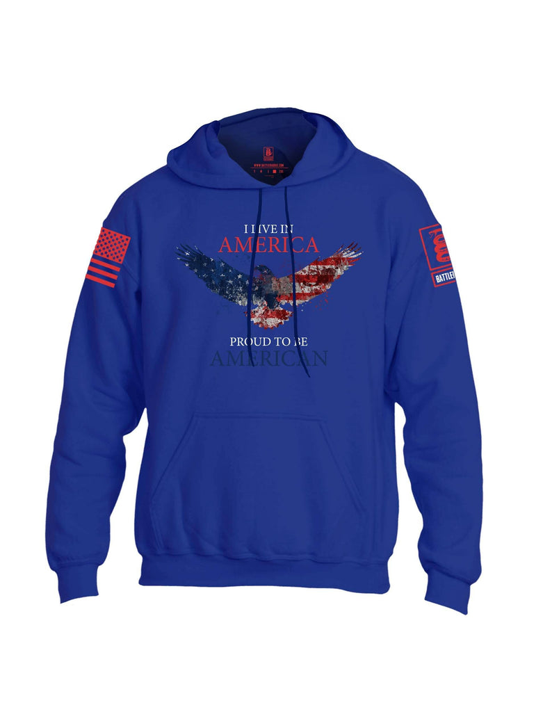 Battleraddle I Live In America Proud To Be American Red Sleeve Print Mens Blended Hoodie With Pockets shirt|custom|veterans|Apparel-Mens Hoodies-Cotton/Dryfit Blend