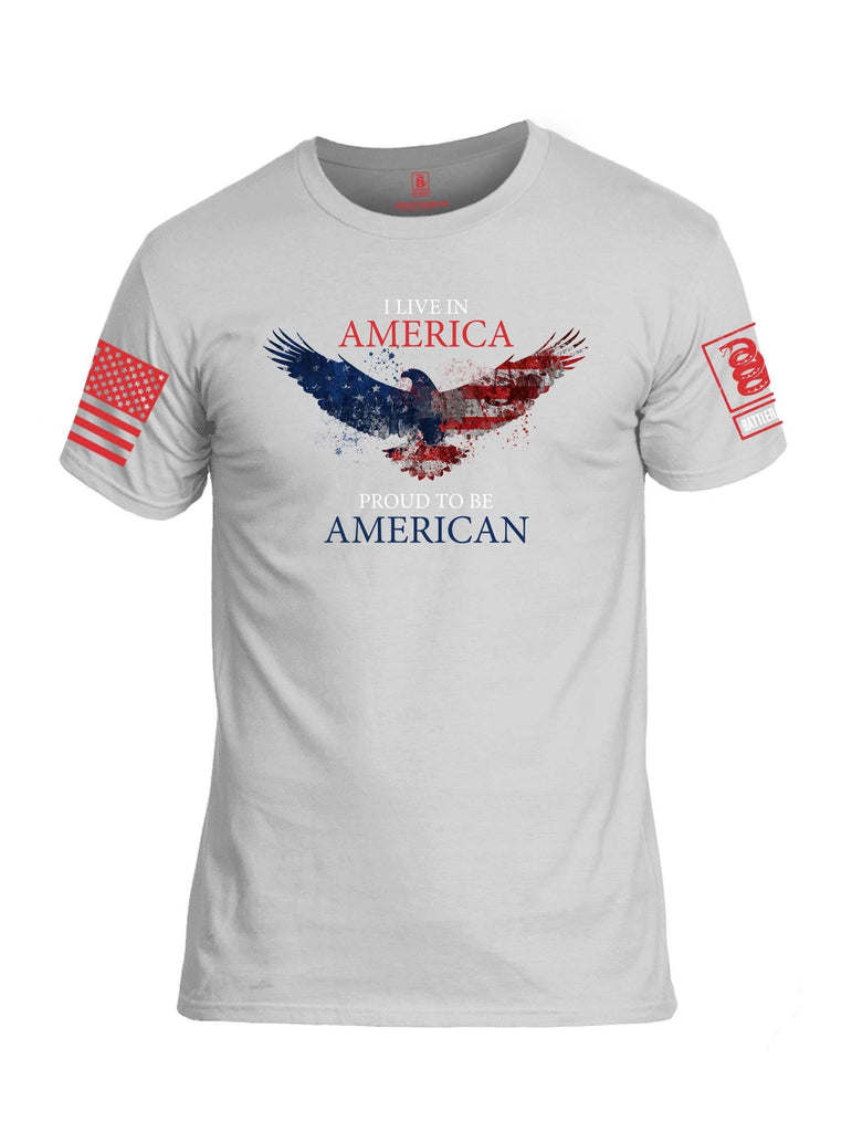 Battleraddle I Live In America Proud To Be American Red Sleeve Print Mens Cotton Crew Neck T Shirt shirt|custom|veterans|Apparel-Mens T Shirt-cotton