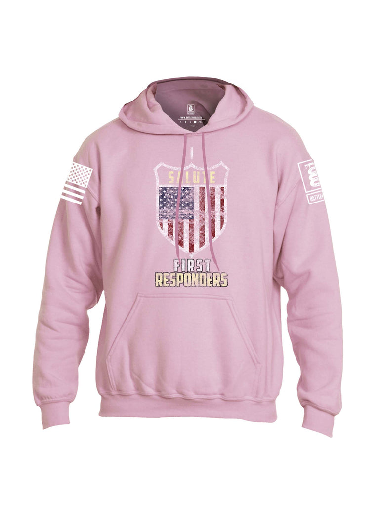 Battleraddle I Salute First Responders White Sleeve Print Mens Blended Hoodie With Pockets