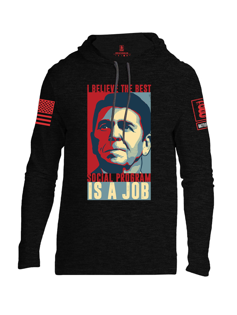 Battleraddle I Believe The Best Social Program Is A Job Red Sleeve Print Mens Thin Cotton Lightweight Hoodie