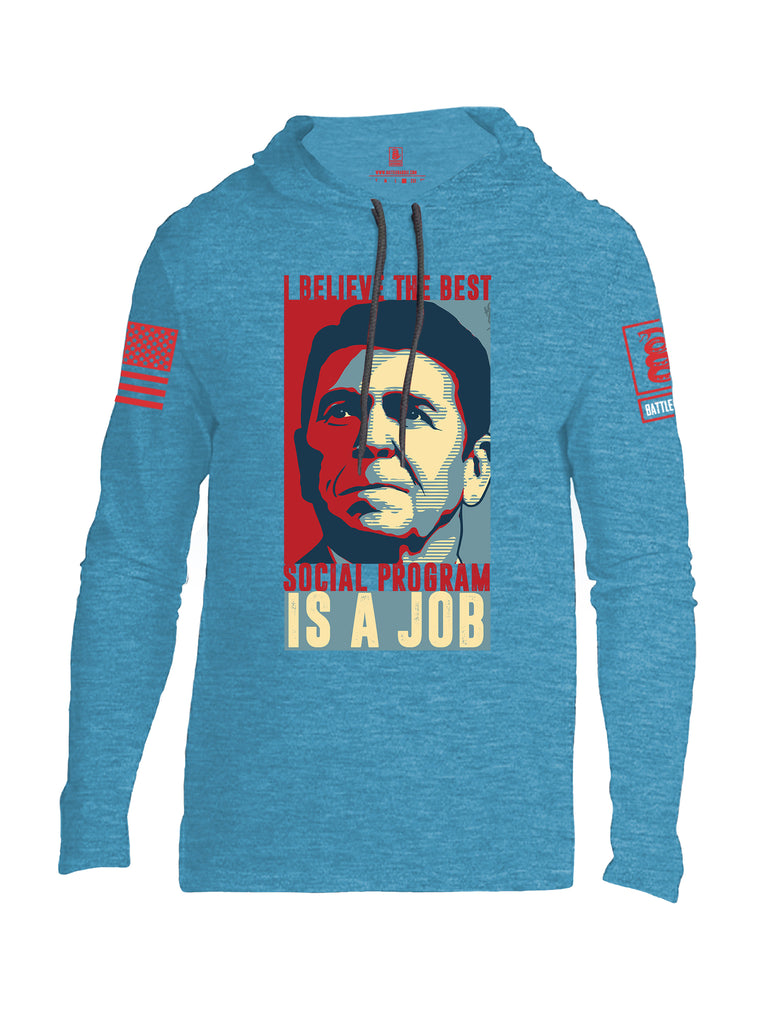 Battleraddle I Believe The Best Social Program Is A Job Red Sleeve Print Mens Thin Cotton Lightweight Hoodie