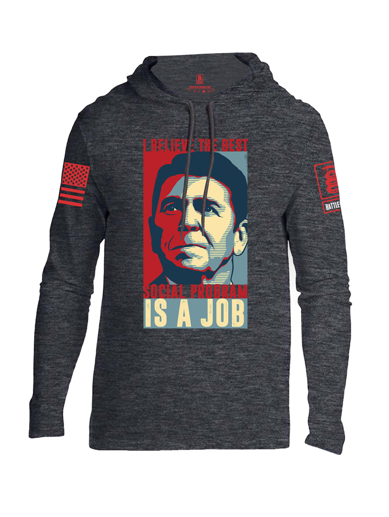Battleraddle I Believe The Best Social Program Is A Job Red Sleeve Print Mens Thin Cotton Lightweight Hoodie