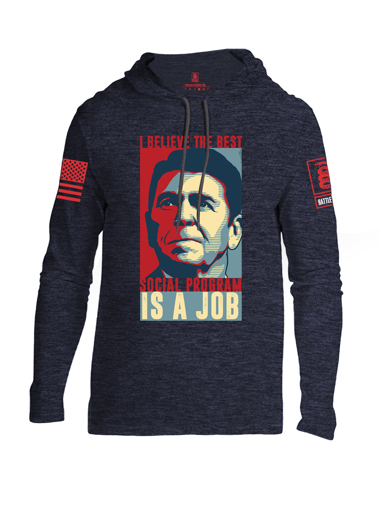Battleraddle I Believe The Best Social Program Is A Job Red Sleeve Print Mens Thin Cotton Lightweight Hoodie
