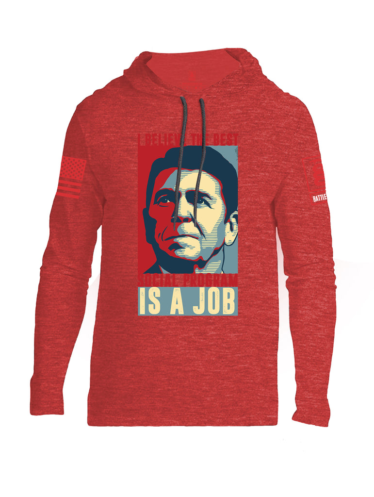 Battleraddle I Believe The Best Social Program Is A Job Red Sleeve Print Mens Thin Cotton Lightweight Hoodie