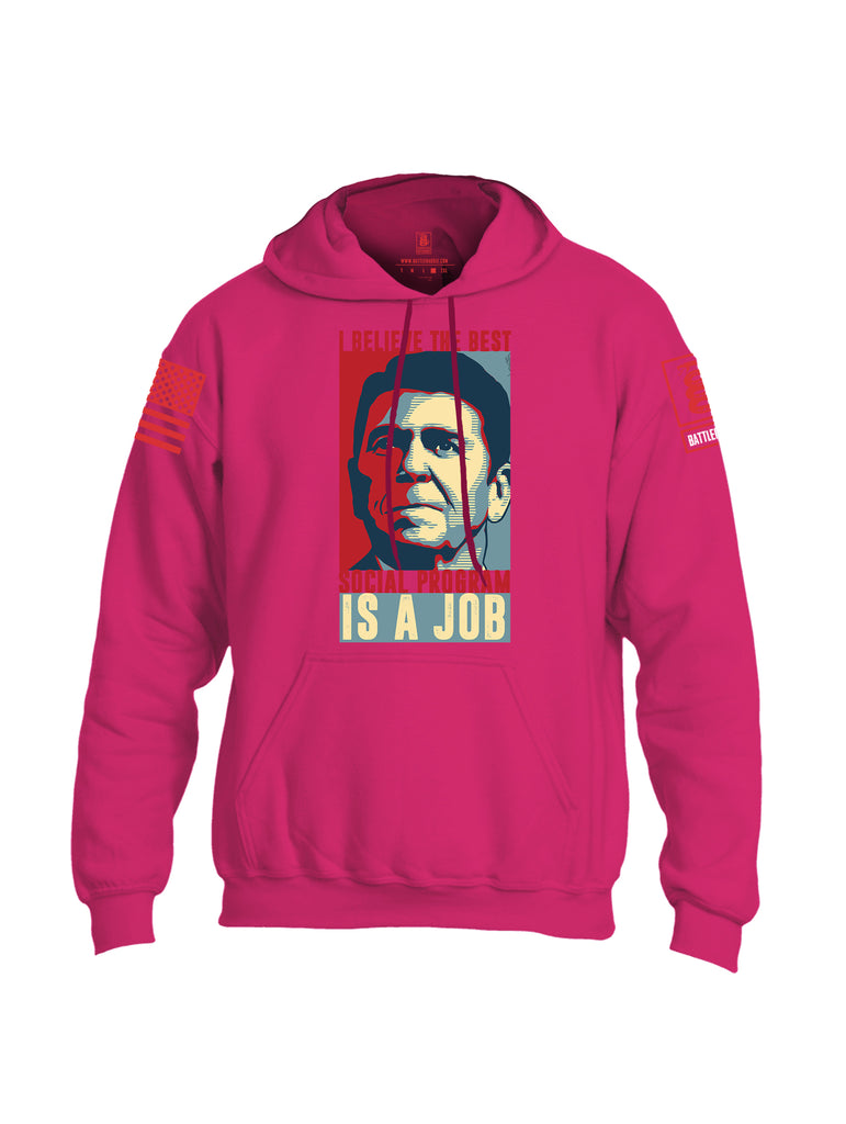Battleraddle I Believe The Best Social Program Is A Job Red Sleeve Print Mens Blended Hoodie With Pockets