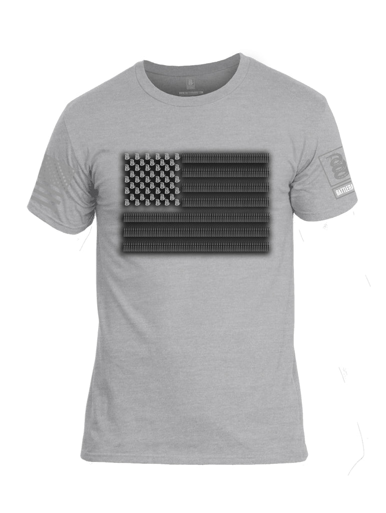 Battleraddle Intimidator .50 Cal Freedom Flag Grey Sleeve Print Mens Cotton Crew Neck T Shirt