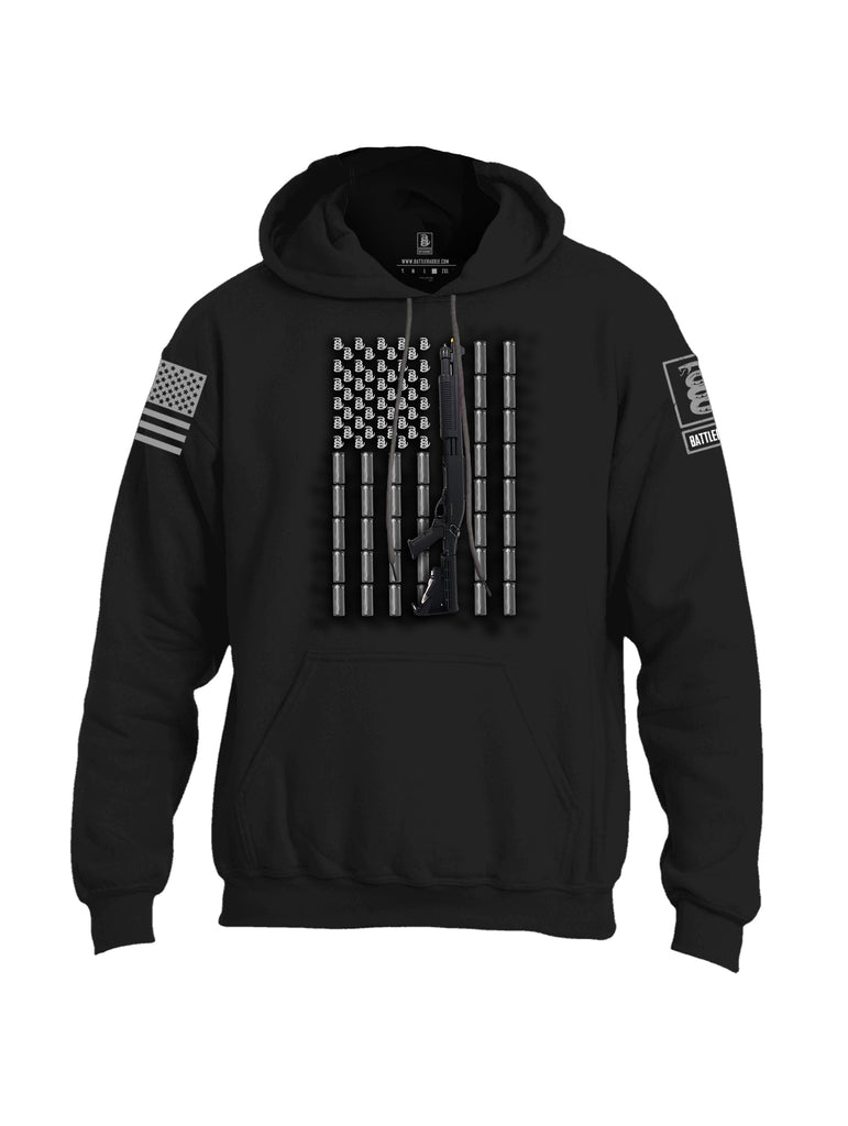 Battleraddle Intimidator Shotgun Freedom Flag Grey Sleeve Print Mens Blended Hoodie With Pockets