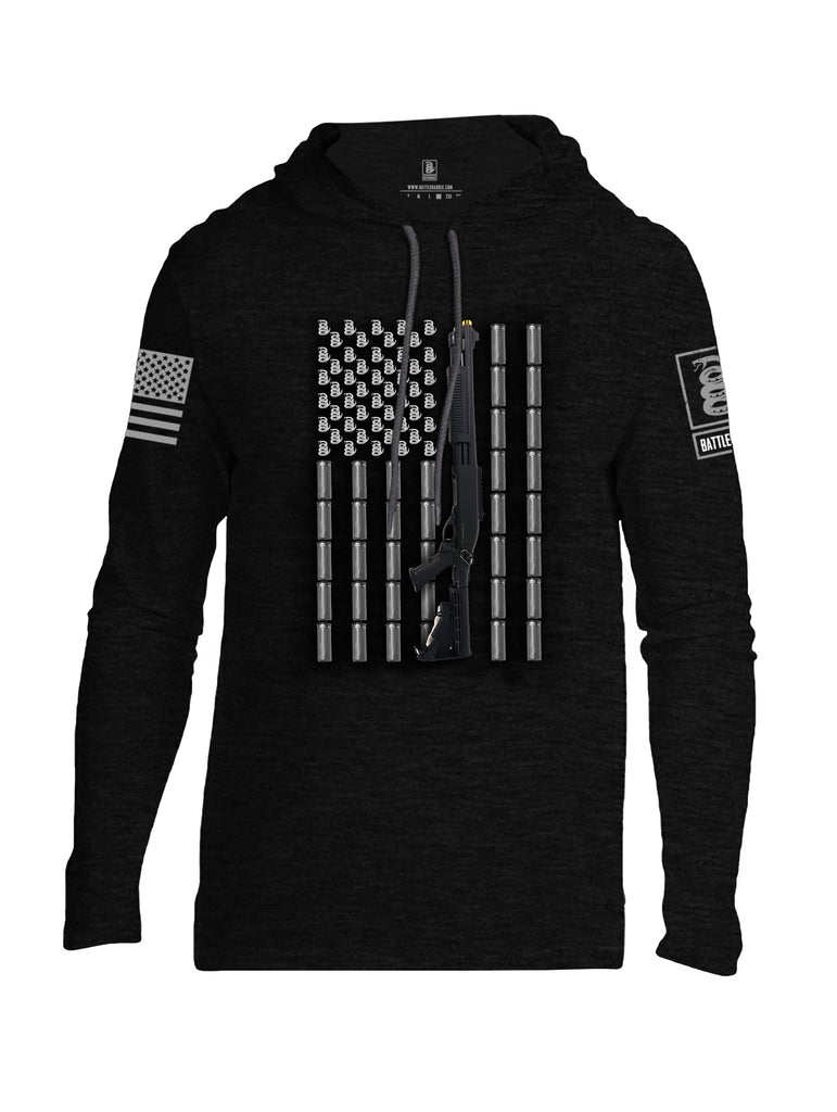 Battleraddle Intimidator Shotgun Freedom Flag Grey Sleeve Print Mens Thin Cotton Lightweight Hoodie
