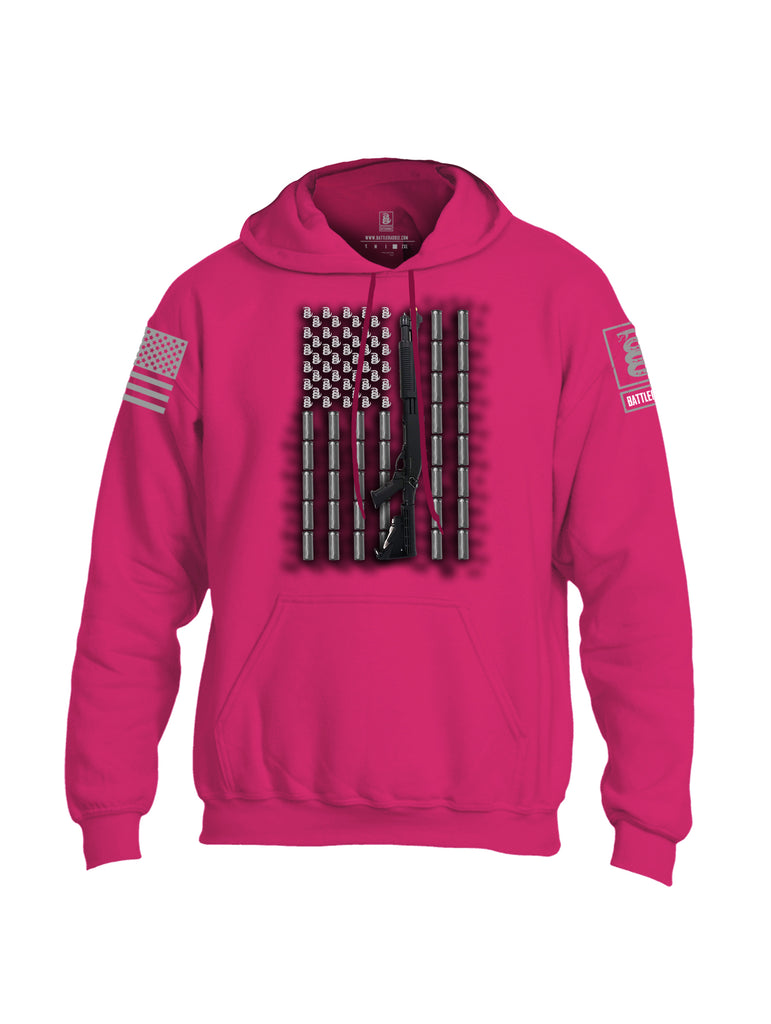 Battleraddle Intimidator Shotgun Freedom Flag Grey Sleeve Print Mens Blended Hoodie With Pockets