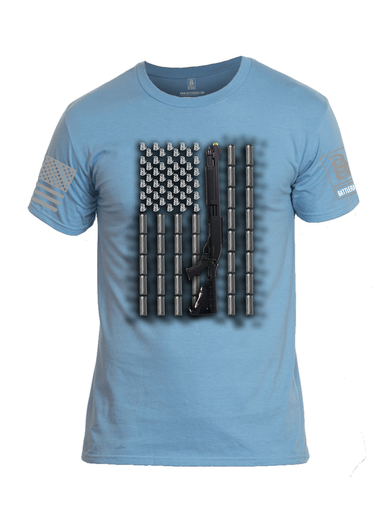 Battleraddle Intimidator Shotgun Freedom Flag Grey Sleeve Print Mens Cotton Crew Neck T Shirt