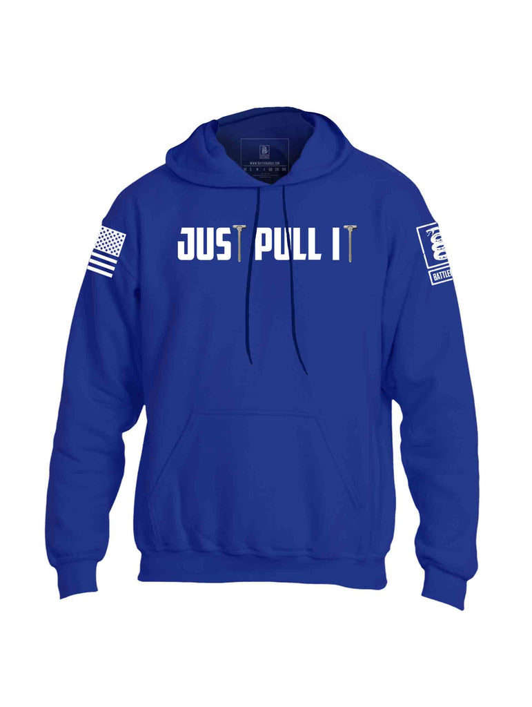 Battleraddle Just Pull It White Sleeve Print Mens Blended Hoodie With Pockets