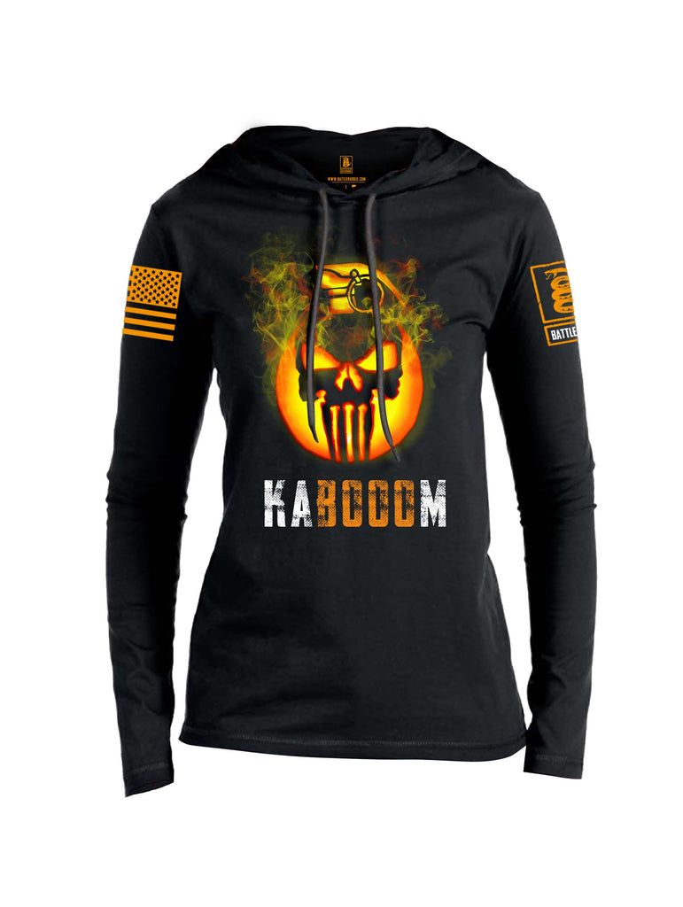 Battleraddle Expounder Skull Pumpkin Kabooom Orange Sleeve Print Womens Thin Cotton Lightweight Hoodie
