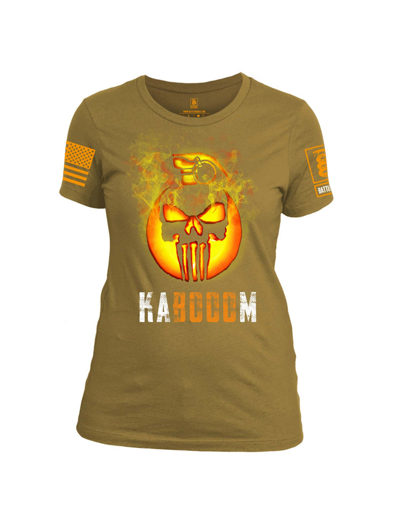 Battleraddle Expounder Skull Pumpkin Kabooom Orange Sleeve Print Womens Cotton Crew Neck T Shirt