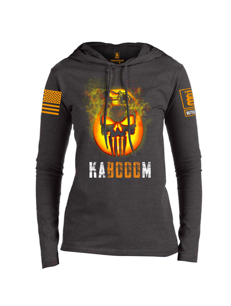 Battleraddle Expounder Skull Pumpkin Kabooom Orange Sleeve Print Womens Thin Cotton Lightweight Hoodie