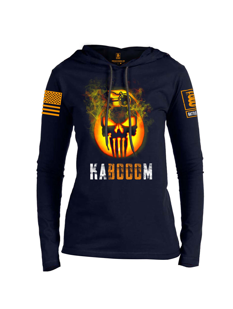 Battleraddle Expounder Skull Pumpkin Kabooom Orange Sleeve Print Womens Thin Cotton Lightweight Hoodie