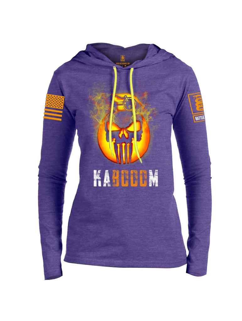 Battleraddle Expounder Skull Pumpkin Kabooom Orange Sleeve Print Womens Thin Cotton Lightweight Hoodie