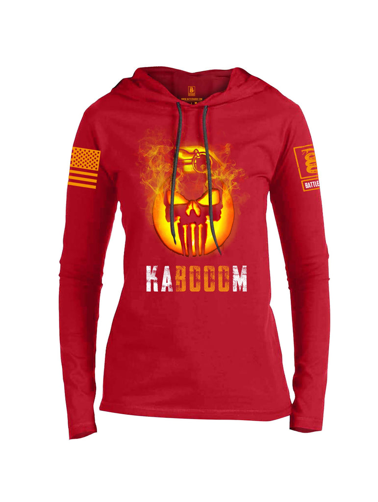 Battleraddle Expounder Skull Pumpkin Kabooom Orange Sleeve Print Womens Thin Cotton Lightweight Hoodie