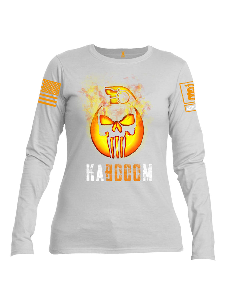 Battleraddle Expounder Skull Pumpkin Kabooom Orange Sleeve Print Womens Cotton Long Sleeve Crew Neck T Shirt