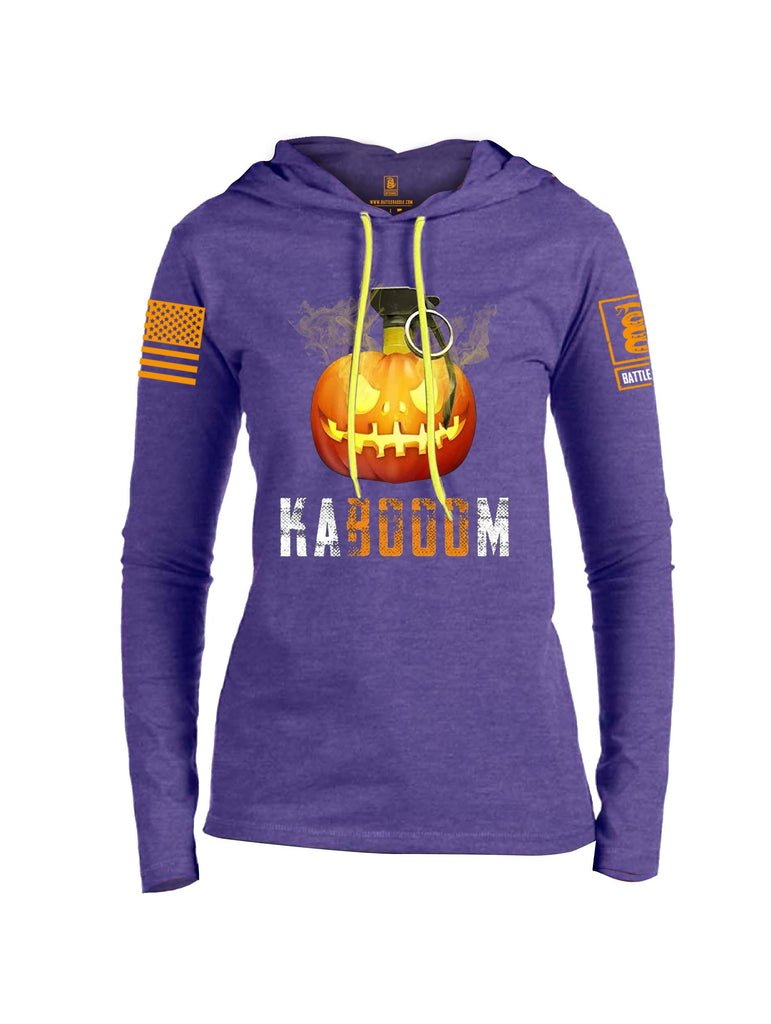 Battleraddle Kabooom Pumpkin Orange Sleeve Print Womens Thin Cotton Lightweight Hoodie