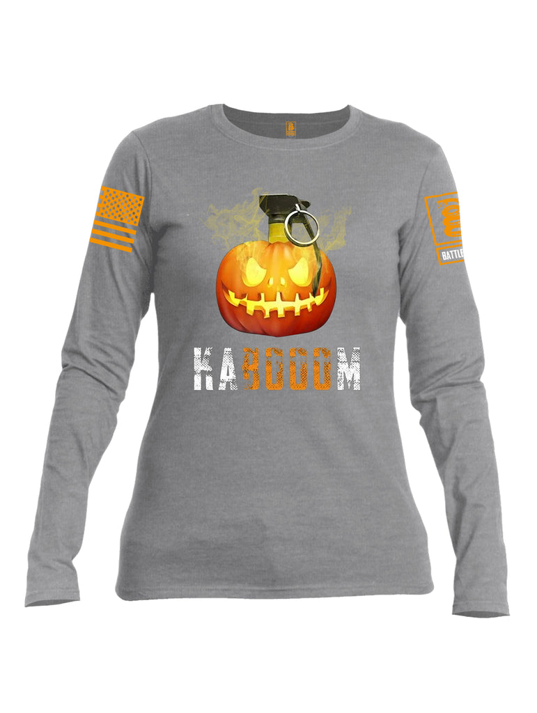 Battleraddle Kabooom Pumpkin Orange Sleeve Print Womens Cotton Long Sleeve Crew Neck T Shirt