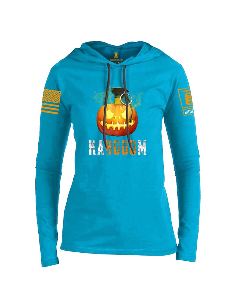 Battleraddle Kabooom Pumpkin Orange Sleeve Print Womens Thin Cotton Lightweight Hoodie