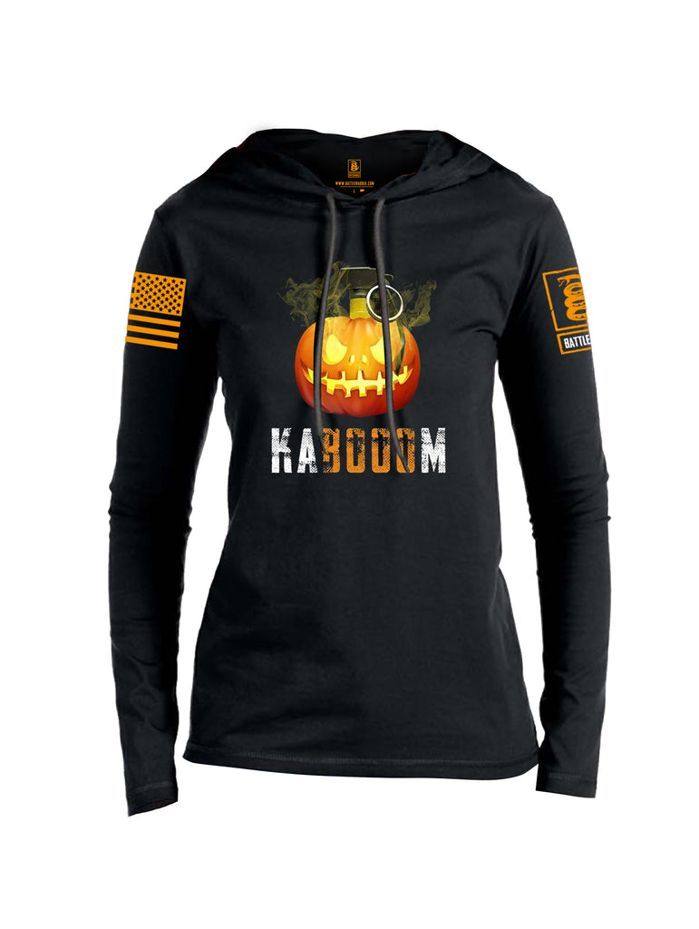 Battleraddle Kabooom Pumpkin Orange Sleeve Print Womens Thin Cotton Lightweight Hoodie